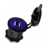 5V 2.1A dviejų USB prievadų LED ekranas, automobilio motociklo telefono įkroviklio lizdo adapteris mėlyna