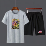 Anime Jojo Bizarre Adventure vyri&scaron;kų mar&scaron;kinėlių komplektas berniukams Vyri&scaron;kas laisvalaikis trumpomis rankovėmis vir&scaron;utinės kelnės, kostiumai gatvės aprangos vir&scaron;utiniai mar&scaron;kinėliai L