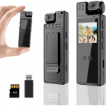1080P ne&scaron;iojamas mini ne&scaron;iojamas ki&scaron;eninis vaizdo įra&scaron;ymo įrenginys su 180&deg; pasukamu objektyvu, 1,3 colio LCD, naktinis matymas teisėsaugai, įmontuota 64G atmintis
