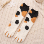 Moteri&scaron;kos kojinės pliu&scaron;inės koralinės aksominės rudeninės žieminės katės letena Gražios storos &scaron;iltos grindų kojinės