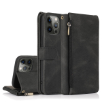 Daugiafunkcis piniginės odinis dėklas su užtrauktuku, skirtas iPhone 15 14 Plus 13 12 11 Pro Max XSMax, skirtas Samsung S23 S22 S21 S20 Ultra Plus S23FE Note20Ultra A14 A54 iPhone 6/6S juoda