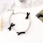 Moteri&scaron;ki perlų mezginiai karoliai Choker eleganti&scaron;kas kaspinas juodas saldus Y2K papuo&scaron;alas, reguliuojamas