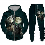 Spalvingas Wolf 3D Print Sportinis kostiumas Hip Hop Streetwear Užtrauktuku gobtuvai Kostiumas Vyrams Moterims Vaiki&scaron;kas laisvalaikio džemperis su gobtuvu, bėgiojimo kelnių rinkinys 2XL