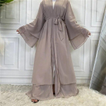 Dubajus Abaya &scaron;ifono madingi megztiniai, musulmonai moterims, kuklus chalatas Turkija kaftanas ramadanas arabi&scaron;ki islami&scaron;ki drabužiai XXL abrikosas