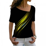 Spalvų kontrastas Gėlėti 3D mar&scaron;kinėliai Vasariniai moteri&scaron;ki netaisyklingo V formos kaklo mar&scaron;kinėliai Gatvės drabužiai Harajuku trumpomis rankovėmis mar&scaron;kinėliai, negabaritinės Y2k vir&scaron;ūnės XL