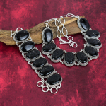 Nummite Brangakmenių Papuo&scaron;alai, 925 Prabuotas Sterlingų Sidabro Vėrinys ir Apyrankė, Dizainerio Papuo&scaron;alų Rinkinys, Rankų darbo Apyrankė Dovanai Adjustable With 8"-18" juoda