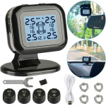 Padangų slėgio stebėjimo sistema Belaidė TPMS stebėjimo sistema su 4 i&scaron;oriniais jutikliais, realiuoju laiku rodoma slėgio temperatūra