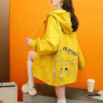 Moteri&scaron;ka laisvalaikio striukė Pavasario ir rudens striukė su gobtuvu Lazy Style High Street laisvas megztinis &Scaron;varkas mielas kačių margintas striukė mergaitėms M geltona