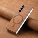 Magsafe dėklas Samsung Galaxy Z Fold 6 5 4 Matinės odos belaidžio įkrovimo telefono dangtelis, skirtas Samsung Z Fold6 Fold5 Fold4 Galaxy Z Fold 6 ruda