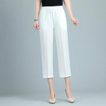 Moteri&scaron;kos vasarinės plonos tiesios kelnės Vienspalvės juodos kelnės Vasarinės kelnės auk&scaron;tu juosmeniu 3XL