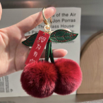 Mielas pūkuotas Reksas triu&scaron;io kailio rutulys pompomo lapų raktų pakabukas Vy&scaron;nių raktų pakabukas rankinė pakabukas automobilio raktų pakabukas raudona