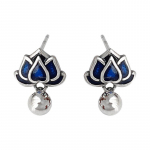 Etninio stiliaus mėlynas klijais klijuotas lotoso auskaras-žiedas moterims, personalizuotas rodomojo pir&scaron;to žiedas, ni&scaron;inis jausmas