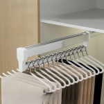 I&scaron;traukiamas teleskopinis kelnių laikiklis spintai: Daugiafunkcinis stumdomas laikymo stalčius buitiniam naudojimui. Stainless Steel White with Buffer F36L