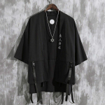 Vasariniai vyri&scaron;ki haori megztiniai kimono mar&scaron;kinėliai Samurajus japoni&scaron;ki drabužiai chalatai laisvi obi vyri&scaron;ki jukata striukė Gatvės drabužiai azijieti&scaron;ki drabužiai M juoda