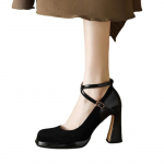 Moteri&scaron;ki Retro Spuare Toe Chunky Platform Pumps Crossover Strappy Vienviečiai batai Auk&scaron;takulniai Moteri&scaron;ki Mary Jane Sagtimi Batai su storais kulnais 35