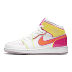 Air Jordan 1 Mid SE GS Edge Glow Vaiki&scaron;ki Sportbačiai Balti Hiper-Krimziniai Rožiniai-Sprogstantys CV4611-100 36.5