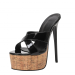 Dizainas Moteri&scaron;kos Platforminės Slingback Sandalai Lakuota Oda Seksualus Stiletto Kulniukas Atviras Pir&scaron;tas Gražūs Juodi Auk&scaron;takulniai Sandalai Dydis 42 35 juoda