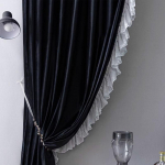 Užtamsinančios užuolaidos su permatomu sluoksniu &ndash; Aksominis audinys, Nėriniuotas apvadas, Su kabliukais, &Scaron;iuolaikinis stilius 1.5m wide * 1.8m high juoda