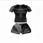 MMA Treniruočių &Scaron;ortų Rinkinys Vyrams Moterims - Greitai Džiūstantys Bokso Muay Thai Kovinio Sporto Drabužiai Sporto Salės Fitnesas XS Recommended Height 145cm black