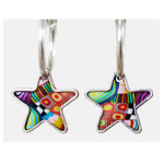 Les Tr&eacute;sors De Lily [R1057] - Cr&eacute;oles d'oreilles artisanales 'Colombine & Arlequin' multicolore argent&eacute; (&eacute;toiles) - 25 mm- 20x20 mm