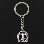 Madingas 30 mm raktų pakabukas Metalinis raktų pakabukas Raktų pakabukas Papuo&scaron;alai Antikvariniai bronza padengti Da Vinci žmogaus figūrėlė 26x22mm pakabukas sidabras