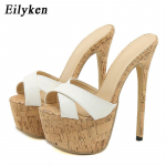 Eilyken Nauji Vasariniai Super Stiletto Auk&scaron;takulniai &Scaron;lepetės Moteri&scaron;ki Sandalai Platforma Sexy Open Toe Moterų naktinio klubo Stripper Moteri&scaron;ki batai 42 balta