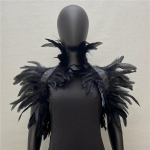Natūrali plunksnų gūžčioja pečiais skara Prabangi plunksna Cape Halloween Cosplay skara juoda