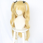 Anime Genshin Impact Fischl Cosplay perukas Blonde Twin Curly Ponytails Auksiniai tiesūs kar&scaron;čiui atsparūs sintetiniai plaukų perukai