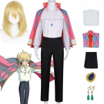 Anime Howl's Moving Castle Howl Cosplay Kostiumas Vyrams Perukas Karoliai Aksesuarai Apranga Helovino Paltas Pilnas Komplektas L