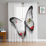 Butterfly Brown Bear Flag &Scaron;iuolaikinės tiulio užuolaidos svetainei miegamajame Namų virtuvės langas Permatomos užuolaidos