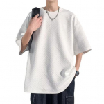 Vasariniai vyri&scaron;ki mar&scaron;kinėliai su apvaliu kaklu, laisvi vidutinio ilgio, vientisos spalvos vaflių tekstūra, plius dydis, pusiau rankovėmis, japoni&scaron;ko stiliaus gatvės apranga lauke L balta