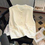 Mielas stilius Nėriniai Nėriniai Ki&scaron;enė Megzta liemenė Pavasaris Naujas Amžių mažinantis Ni&scaron;inis Asmeni&scaron;kumas Universalus Topas Moterims one size fits all