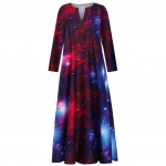 Nauja madinga 3D &bdquo;Starry Sky Print&ldquo; suknelė ilgomis rankovėmis 5XL raudona