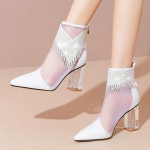 Batai Moteri&scaron;ki Didelio Dydžio Tinklelis Moteri&scaron;ki Batai Retro Auliukiniai Batai Moterims Kri&scaron;toliniai Kutai Smailianosiai Stambūs Kulnai Užtrauktukas Gale Sandalai 36 balta