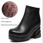 Natūralios odos platforminiai aulinukai moterims, mados plei&scaron;tiniai batai, rudens-žiemos moteri&scaron;ki batai auk&scaron;tu kulnu, &scaron;ilti moteri&scaron;ki sniego batai 37