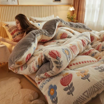 Bohemi&scaron;kas gėlėtas aksominis užpildytas antklodė visų sezonų dygsniuotas patalynės komplektas skalbiamas ma&scaron;inoje mink&scaron;tas &scaron;iltas užpildytas mikropluo&scaron;tu poliesterio užvalkalas antklodė Thicken-200X230CM5KG