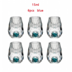 6 vnt. 15 ml Kri&scaron;tolinių Likerio Stiklelių Rinkinys Degtinės &Scaron;otas Stiklelis Vyno Stikleliai Viskiui Spiritams Sakė Soju Brendži Arbatai Deimantinis Pjaustymas mėlyna