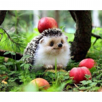 Deimantinis siuvinėjimas Deimantinės piktogramos Deimantinis paveikslas Siuvinėjimas kryželiu Kalėdų dekoras Ežiukas ir obuoliai 20X30CM