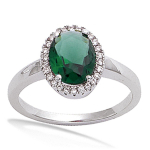 Bague Argent 'Victorina' vert blanc argent&eacute; (rhodi&eacute;) - 12x10 mm