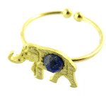 7bis [Q1471] - Bague artisanale 'Boho' bleu dor&eacute; (&eacute;l&eacute;phant)- 15x9 mm