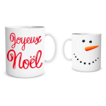 Les Tr&eacute;sors De Lily [Q3631] - Mug c&eacute;ramique 'Joyeux No&euml;l' rouge blanc (bonhomme de neige- carotte) - 9. 5x8 cm raudona