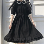 Vasaros juoda Kawaii Lolita stiliaus suknelė Mori mergina Fėja Miela Lolita Peter Pan apykakle pūstomis rankovėmis Suknelė madinga moterims XXXXL