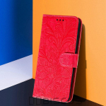 Telefono dėklas, skirtas Samsung Galaxy A12 A22 A14 A34 A54 M12 M33 M53 M23 M32 M22 A32 A52 A72 5G A13 A53 A 12 54 32 52 Knygų stovas Piniginė Odinis gėlių vir&scaron;elis Samsung M22 raudona
