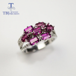100% natūralus Brazilijos rodolitas Granatas Žiedas tikrai geras ugnies brangakmenis puikus papuo&scaron;alas 925 sterlingų sidabras moterims unisex žiedas us ring size 8# raudona/violetinė