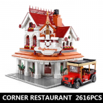 MOULD KING &bdquo;Streetview&ldquo; pastato modelis Europos restorano kampo modelis blokai plytos žaislai vaikams Kalėdinės dovanos