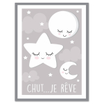 Les Tr&eacute;sors De Lily [A0722] - Toile enfant 'Etoile Lune' gris (chut . . . je r&ecirc;ve) - 40x30 cm