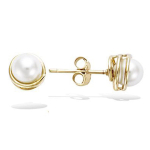 Les Tr&eacute;sors De Lily [R4238] - Boucles plaqu&eacute; or 'Perla' blanc dor&eacute; - 7 mm balta