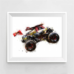 &bdquo;Monster Trucks&ldquo; plakatas ir spaudinys &bdquo;Grave Digger Megalodon&ldquo; darželio drobė, tapyba akvarele, sienų menas, gyvenamasis kambarys, namų dekoras 21cm&times;30cm NoFrame