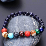 Juodo vulkaninės lavos akmens Visatos A&scaron;tuonių planetų karoliukų apyrankė moterims, vyrams, merginoms Galaktikos Saulės sistemos apyrankės Mada Bracelet Style G gray
