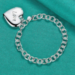 925 sterlingų sidabrinė meilės &scaron;irdies apyrankė su nuotraukų rėmeliu moterims, vestuvių sužadėtuvių madingi papuo&scaron;alai 20cm